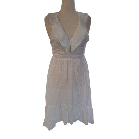 Molly Bracken Women's Ruffle Trim Cross Back Dress White Eyelet Small NWT - Picture 5 of 7